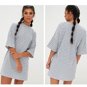 Grey Striped Oversized T Shirt Dress